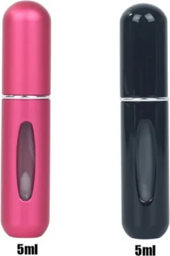 Merkloos Mini Hervulbare Parfum Fles – Spray – Draagbare Fles – Verstuiver Fles Reizen - 2pack Zwart En Roos